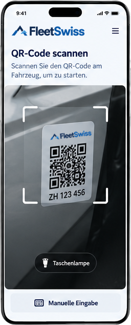 Mobile driver view: scanning the QR code on the vehicle with a smartphone