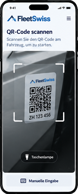 Mobile Fahreransicht: QR-Code am Fahrzeug mit dem Smartphone scannen